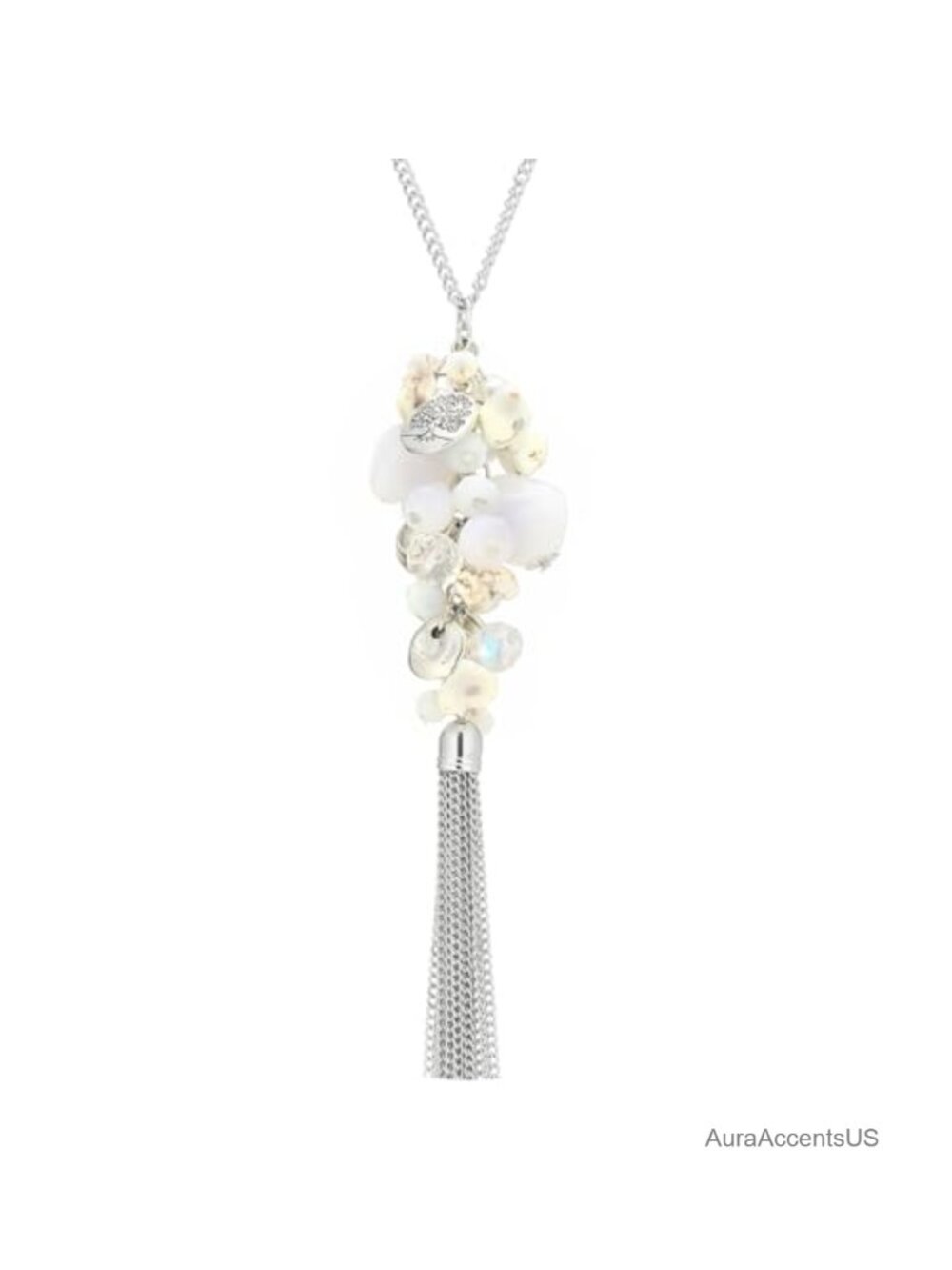 Silver Plated Boho Pendant Necklace 35" Tassel Sweater Chain